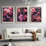 Modern Music Elements Pink Flowers And Acoustic Guitar Aesthetic Poster Print Microphone Vinyl Record Canvas Painting Home Decor - Image 3