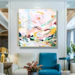 40x40cm Abstract Pink Mountain Canvas Art - Hand-Painted with Gold Frame, Stylish Wall Decor - Image 2