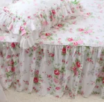 European Pastoral Style Rose Printed Bed Spread Garden Pure Cotton Skirt Type Bed Sheet Queen Bed Skirt Coverlet Bedspread - Image 3