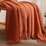 Cozy Morandi Orange Knitted Tassel Blanket for Travel & Home - Image 5