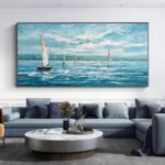 Mintura,Large Artwork,Handpainted Sailboats Landscape Oil Paintings on Canvas,Modern Home Decor,Wall Art Picture,Room Decoration - Image 4