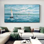 Mintura,Large Artwork,Handpainted Sailboats Landscape Oil Paintings on Canvas,Modern Home Decor,Wall Art Picture,Room Decoration - Image 3