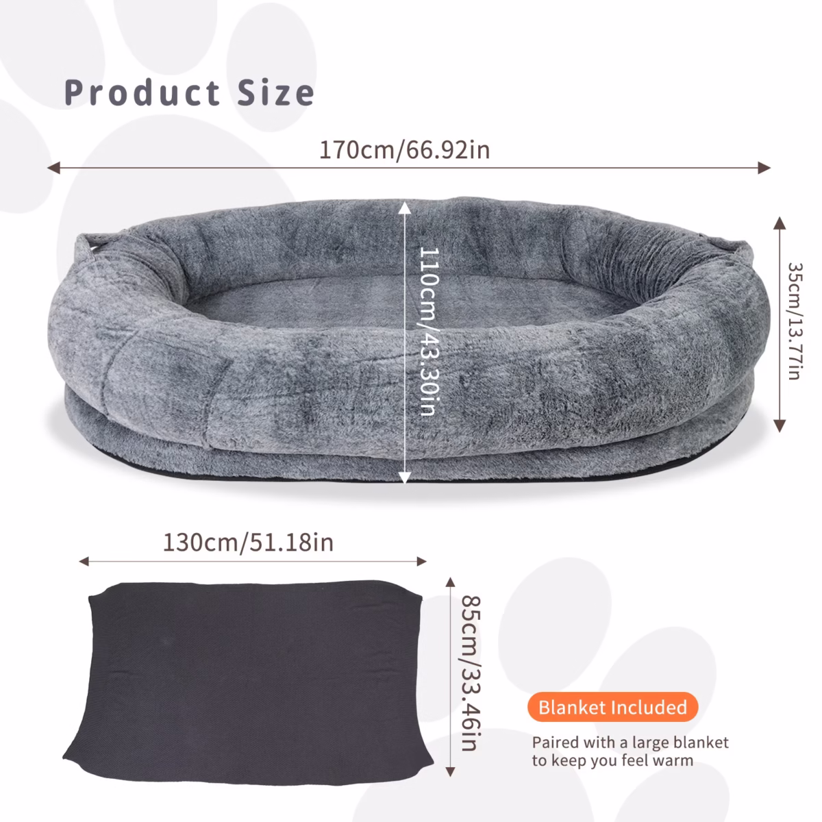Large Human Dog Bed 66"x43"x17" Human-Sized Big Dog Bed for Adults&Pets Giant Beanbag Bed with Washable Fur Cover and Blanket - Image 5