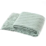 Decorative Knitted Throw Blanket with Fringe Soft & Cozy Large Tassel Blanket for Couch Sofa Bed Vintage Gift Blanket Saga Green