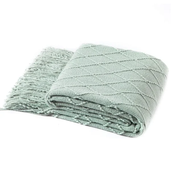 Decorative Knitted Throw Blanket with Fringe Soft & Cozy Large Tassel Blanket for Couch Sofa Bed Vintage Gift Blanket Saga Green
