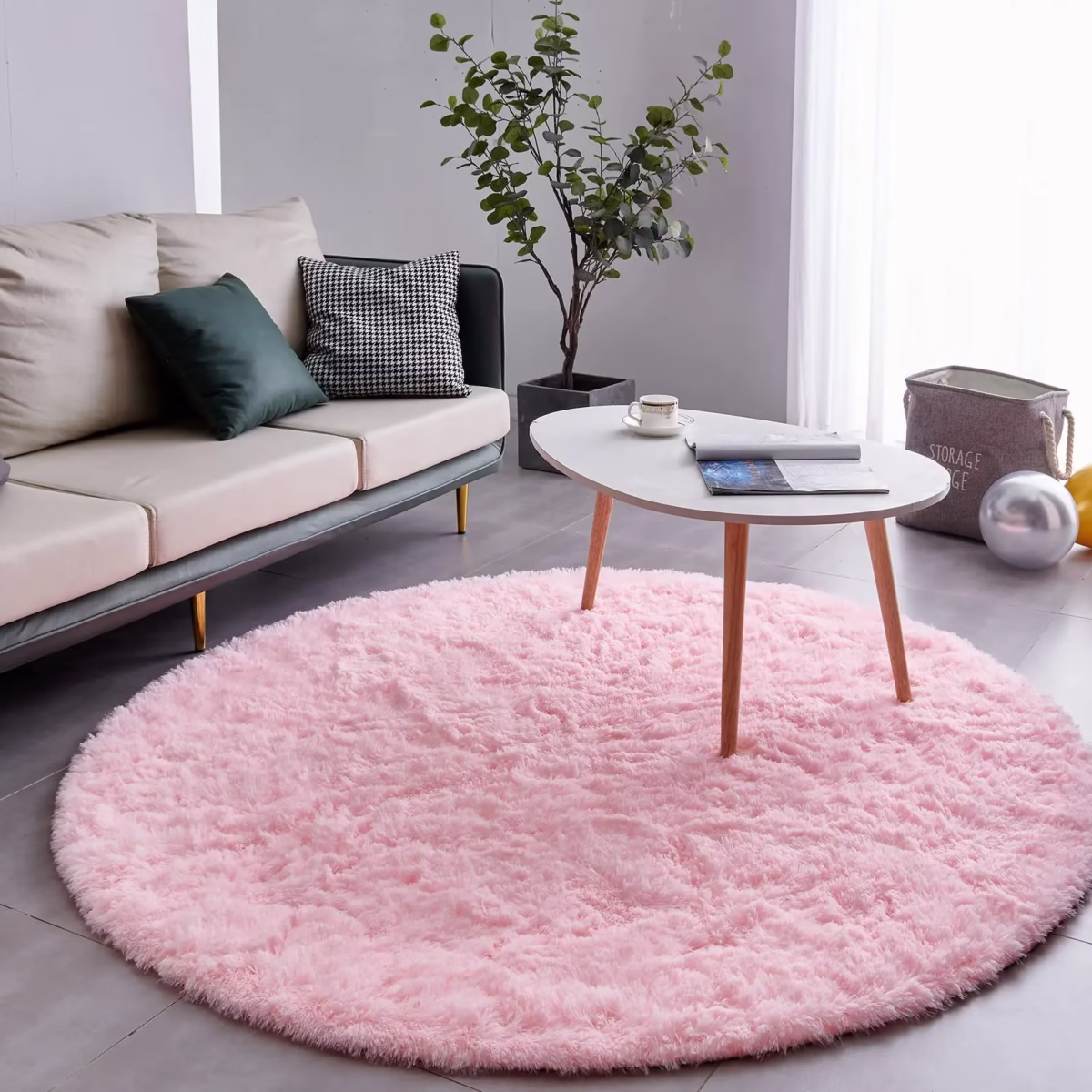 Plush Carpet Round For Living Room Area Rugs Kids Bedroom Crawling Game Floor Mat Gray Fluffy Carpet For Nursery Home Decor - Image 4