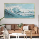 Large White Blue Seawave Knife Thick Oil Painting Handmade Beige Beach Canvas Painting Modern Wall Art Sea Artwork For Decor - Image 5