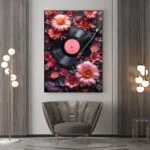 Modern Music Elements Pink Flowers And Acoustic Guitar Aesthetic Poster Print Microphone Vinyl Record Canvas Painting Home Decor - Image 4