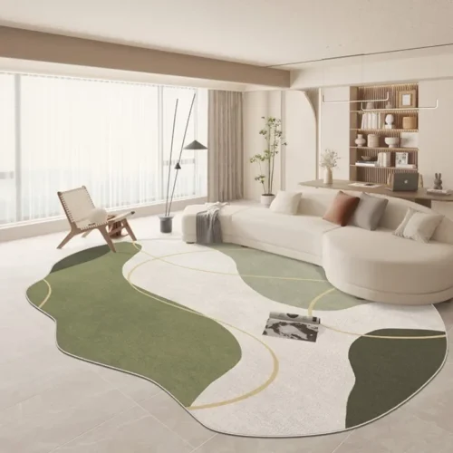 Large Area Green Rugs for Bedroom Nordic Living Room Decoration Shaped Carpet Irregular Plush Lounge Rug Home Thick Washable Mat