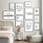 Happy Family Quote Wall Art Black White Posters Love Heart Prints Nordic Minimalist Picture Canvas Painting Living Room Decor
