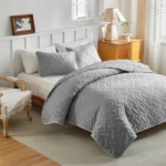 3pcs Quilted Bedspread Set Geometric Grid Pattern,Soft Polyester Thick Bed Cover wuth Pillowcase,Plain US Queen 264*230cm - Image 6