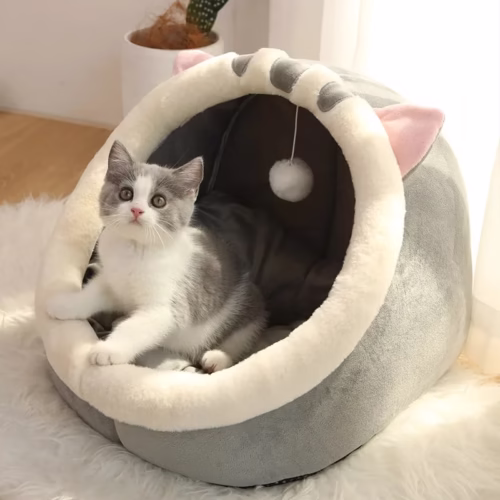 Cozy Cartoon Cat Bed: Removable, Washable, & Foldable Delight
