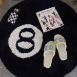Plush Black 8 Ball Rug Creative Soft Anti-slip 8 Ball Carpet Round Skin Friendly 8 Ball Mat Hoom Decor - Image 2