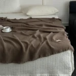 Cozy 100% Cotton Solid Color Blanket with Tassels for Home - Image 4