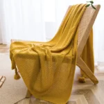 Nordic Blankets for Bed Sofa Couch Chunky Knit Bedspread Knitted Throw Blanket with Tassel Plain Color Waffle Embossed Blanket - Image 5