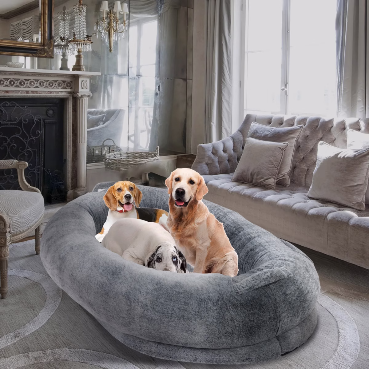 Large Human Dog Bed 66"x43"x17" Human-Sized Big Dog Bed for Adults&Pets Giant Beanbag Bed with Washable Fur Cover and Blanket - Image 2