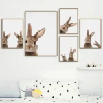 Kawaii Rabbit Canvas Printings Nordic Woodland Animal Poster Wall Art Brown Bunny Print Painting Pictures Kid Bedroom Decor - Image 2
