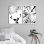 Scandinavian Black and White Tree Branch Print Hunting Posters Deer Antlers Wall Art Woodland Tree Canvas Painting Home Decor - Image 5