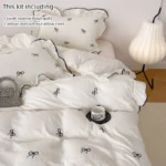 3pcs bow embroidery Bedding set ruffles Duvet Cover Set (1*Duvet Cover + 2*Pillowcase, Without Core)for bedroom guest room - Image 4