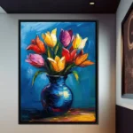 Modern Art Blue Background Tulips Bouquet Canvas Painting Colorful Lilies In Vase Posters Print Living Room Home Aesthetic Decor - Image 5