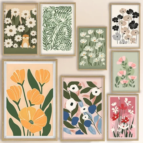 Modern Flat Matisse Spring Fresh Feeling Prints Flower Market Pink Green Wall Art Posters Canvas Painting Mural Decoration
