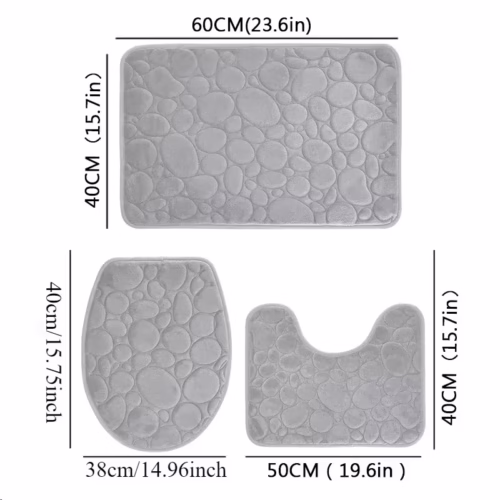 3pcs/Set Solid Color Simple Bathroom Water-absorbing and Non-slip Floor Mat Stone Pattern, Comfortable and Soft, Three-piece Set