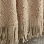 Cozy Khaki Knitted Blanket with Stylish Tassels for All Seasons - Image 2