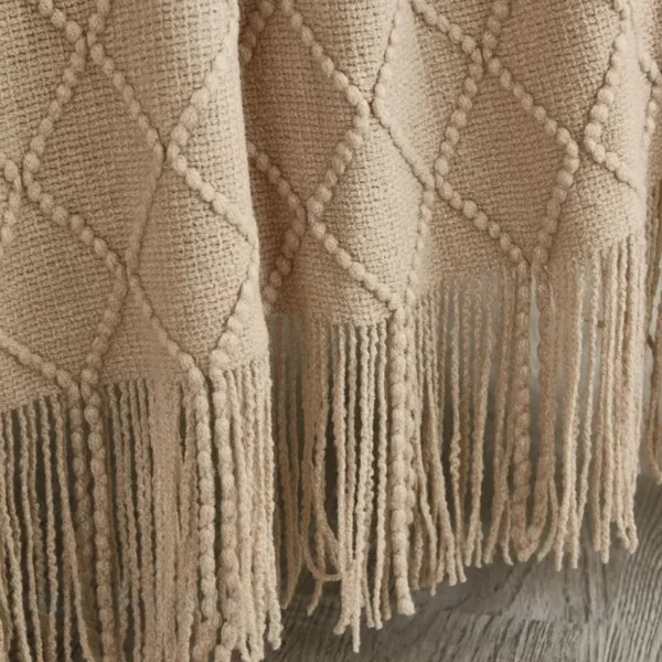 Cozy Khaki Knitted Blanket with Stylish Tassels for All Seasons