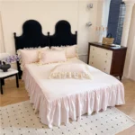 4Pcs Princess Wedding Bedding Set Korean Style Lace Flowers Embroidery Duvet Cover Bed Sheet/Fitted Sheet/Bed Skirt Pillowcases - Image 6