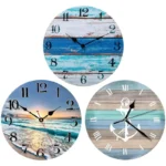 Beach Blue Wall Clocks Non Ticking Vintage Rustic Coastal Clock for Girl Boy Bedroom Bathroom Kitchen Living Room Office - Image 2