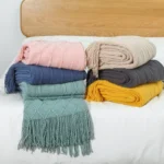 Cozy Khaki Knitted Blanket with Stylish Tassels for All Seasons - Image 6