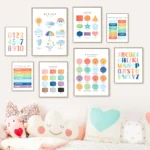 Bilingual Spanish Educational Learning Posters Alphabet Color Prints Canvas Painting Wall Art Pictures Baby Kids Room Decor - Image 2