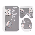 3-Piece Cute Kitten Bathroom Rug Set - Non-Slip Washable Polyester, U-Shaped Mat & Toilet Cover, Soft Bedroom Decor Floor Mats - Image 3