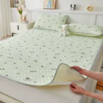 New Printed Natural Latex Filling Summer Mat for Bed Cooling Feeling Silk Thicken Bed Pad and Pillowcase Ice Silk Bed Sheet Set - Image 5
