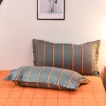 Striped Grey Duvet Cover Twin Queen Size Reversible Neutral Orange Plaid Quilt Cover Geometric Bedding Set Microfiber 3 Pcs Set - Image 6