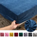 Solid Stretch Velvet Fabric Fitted Sheet Soft Elastic Bedspread Mattress Cover Bed Linen Protector Fitted Sheet Winter Keep Warm