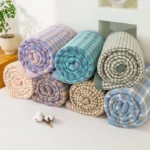 Japanese-style Plaid Summer Blanket 100% Cotton Skin Friendly Quilted Queen Quilt 220*240 Breathable King Size Duvet Comforter - Image 4