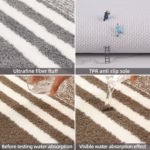 Striped microfiber bathroom carpet set 2-piece,waterproof,non-slip and quick drying,machine washable,TPR backing, medium velvet - Image 3