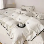 3pcs bow embroidery Bedding set ruffles Duvet Cover Set (1*Duvet Cover + 2*Pillowcase, Without Core)for bedroom guest room - Image 5