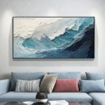 Large White Blue Seawave Knife Thick Oil Painting Handmade Beige Beach Canvas Painting Modern Wall Art Sea Artwork For Decor