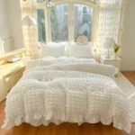 Korean Princess Style Lace Ruffles Bedding Set Skin-friendly Soft Seersucker Duvet Cover Set Bed Sheet Or Bed Skirt Pillowcases - Image 2