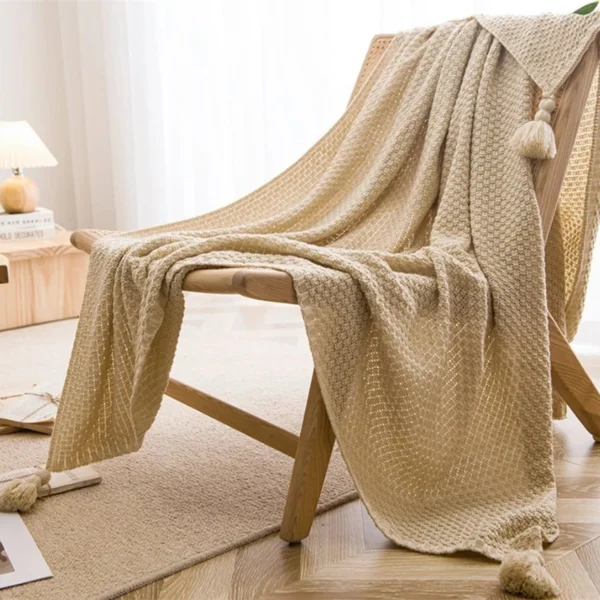 Cozy Chunky Knit Nordic Blanket with Tassels for Sofa & Bed