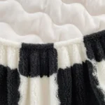 WOSTAR Soft warm plush mattress protector cover winter couple 2 people black white plaid elastic fitted sheet bed protection pad - Image 2