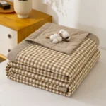 Japanese-style Plaid Summer Blanket 100% Cotton Skin Friendly Quilted Queen Quilt 220*240 Breathable King Size Duvet Comforter