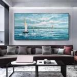Mintura,Large Artwork,Handpainted Sailboats Landscape Oil Paintings on Canvas,Modern Home Decor,Wall Art Picture,Room Decoration