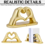 Golden Decorative Bookends for Shelves Heart Hands Book Ends Sculpture Aesthetic Decor for Bedroom Living Room Apartment Bookshe - Image 5