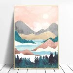 Nature Aesthetics Spring Mountain Flowers Abstract Landscape Illustration Poster Canvas Paintings Wall Art Pictures Home Decor - Image 4