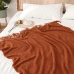 Cozy Morandi Orange Knitted Tassel Blanket for Travel & Home - Image 6