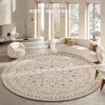 Minimalist Living Room Decoration Round Carpet Large Area Anti-slip Lounge Rug French Style Rugs for Bedroom Thick Washable Mat