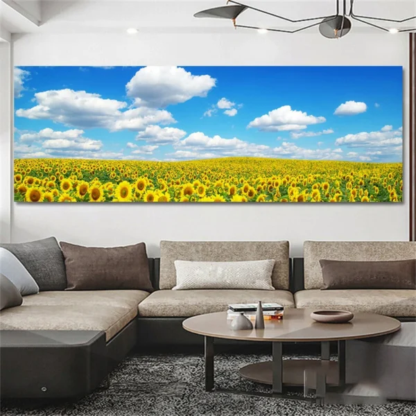 Sunflower HD Pictures Canvas Painting, Flower Field Posters and Prints, Yellow Floral Wall Art, for Bedroom Wall Decor Cuadros